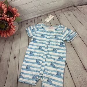 Pete & Lucy NWT boutique Blue White Striped Nautical Bodysuit sharks sz 12-18M